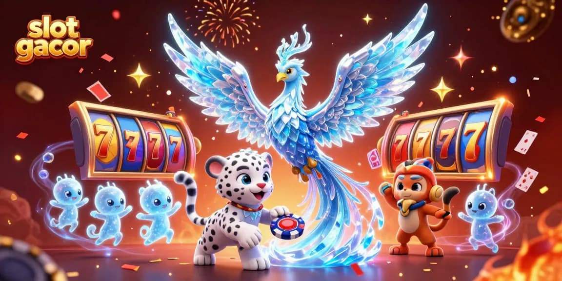 Experience thrilling slot gacor gameplay with a colorful casino-themed illustration featuring vivid characters and elements.