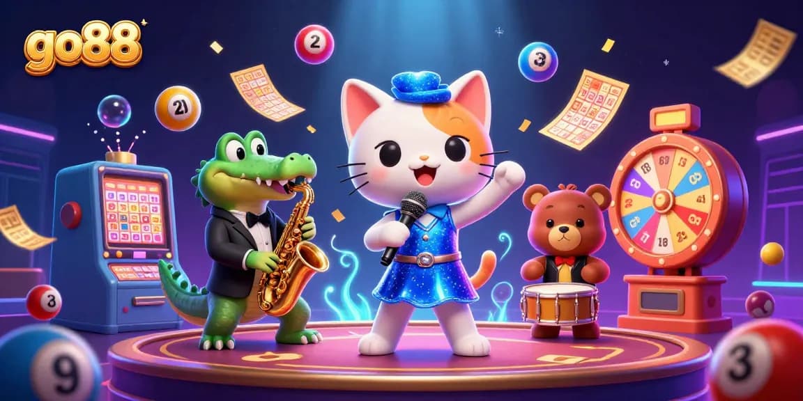 Engage in thrilling gameplay with go88's entertaining 3D casino illustration featuring dynamic characters and vibrant elements.
