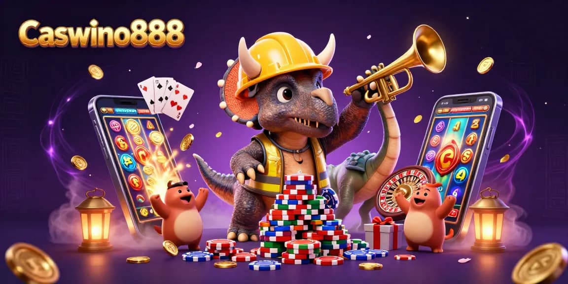 Experience Caswino888 with vibrant casino characters celebrating big wins amidst dynamic gaming elements.