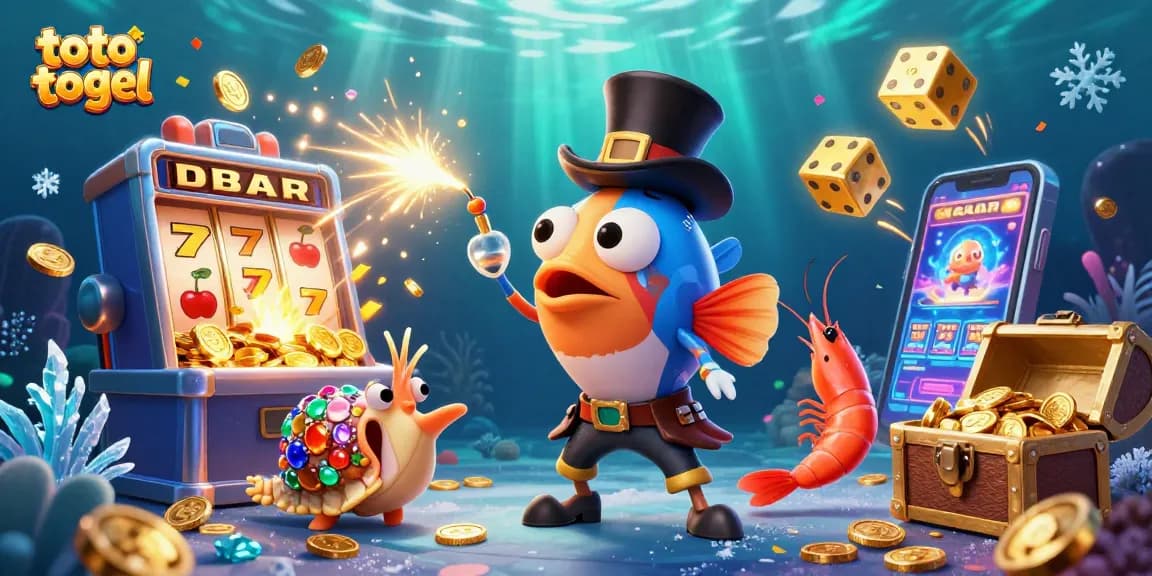 Toto togel themed image featuring vibrant underwater casino scene with glowing anglerfish and rich treasures