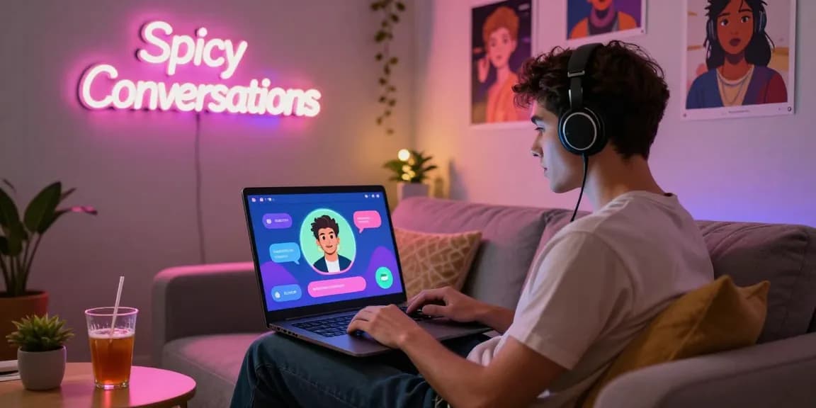 Engaging in nsfw ai chat while interacting with an AI chatbot in a cozy digital environment.