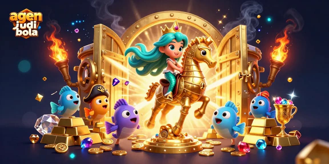 Experience thrilling betting with agen judi bola in a vibrant, underwater fantasy scene filled with treasure.