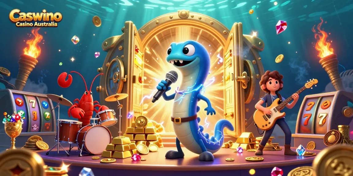 Experience the excitement of Caswino Casino Australia with a 3D electric eel DJ and lively underwater scene.