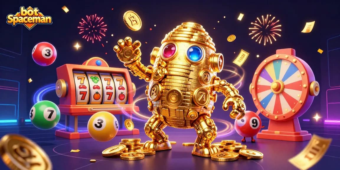 Bet on bot spaceman in this immersive 3D casino scene filled with slot reels and jackpot excitement.