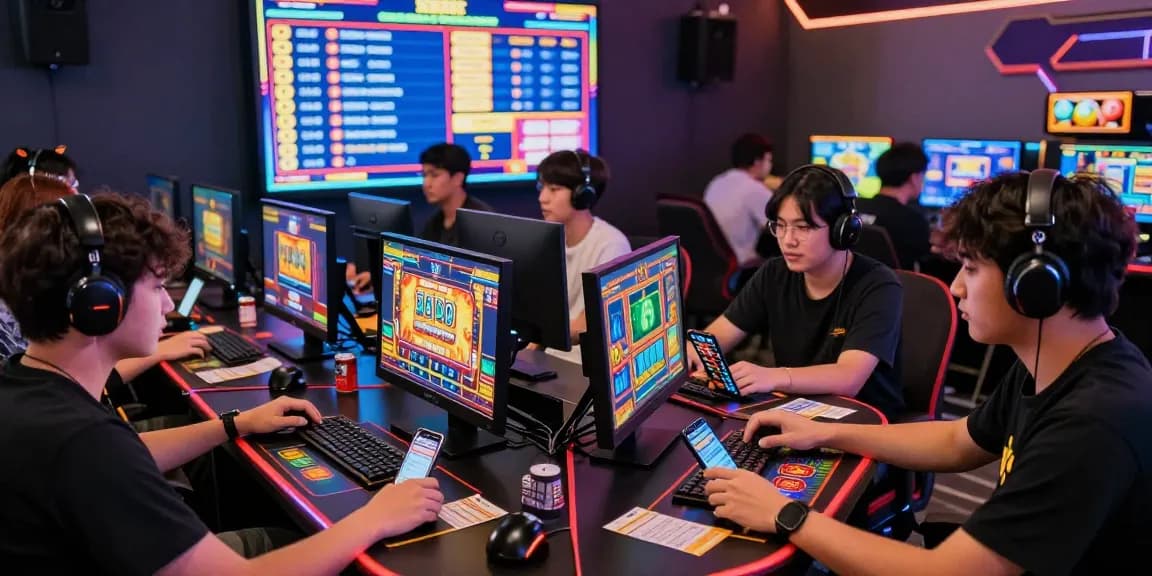 Exciting online gaming scene at ngamenjitu with players engaged in slots and toto games.