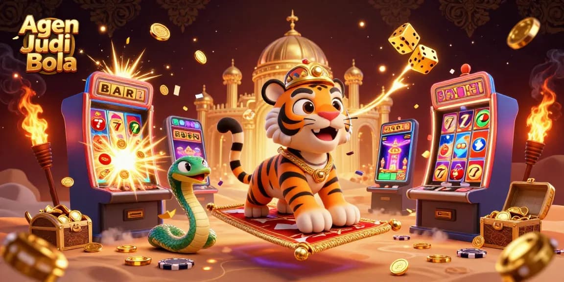 Agen Judi Bola captivating illustration showcasing dynamic casino elements and Arabian theme.