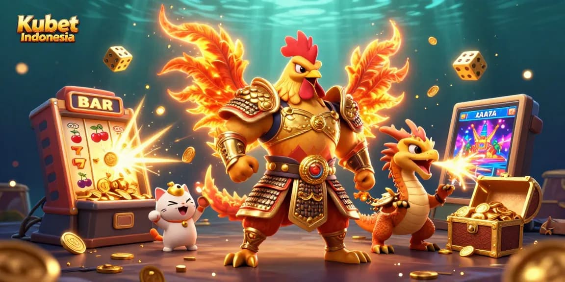 Bermain slot jackpot di Kubet Indonesia dengan karakter ayam jantan prajurit.