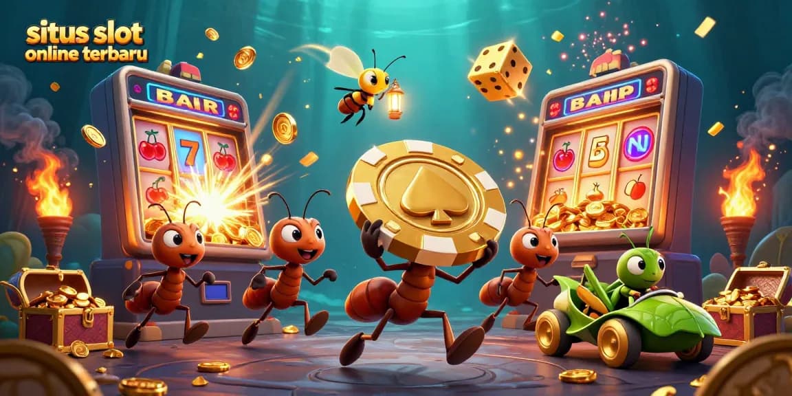 Experience situs slot online terbaru with a vibrant heist adventure featuring ants, jackpots, and glowing casino elements.
