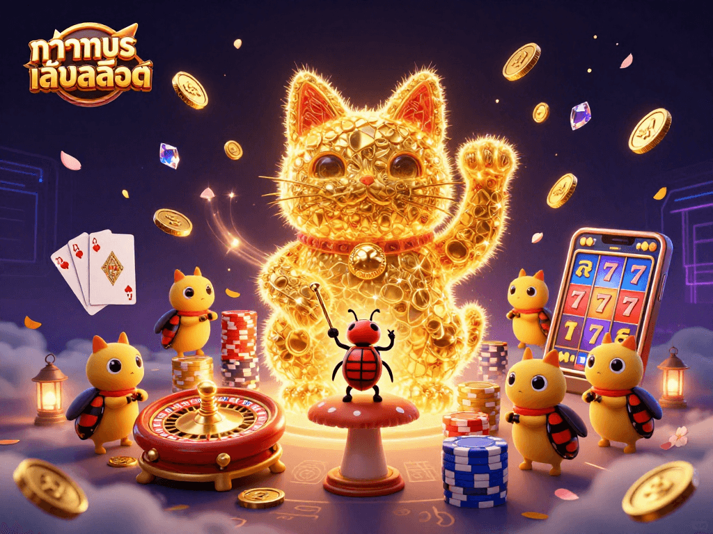 Engage with ทดลองเล่นสล็อต through 3D golden fireflies and enchanting casino symbols.