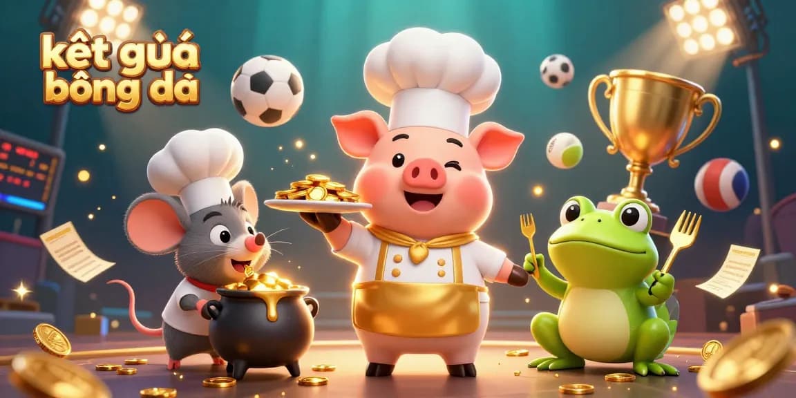 Experience kết quả bóng đá with 3D characters enjoying gold coins and sports elements in this lively illustration.