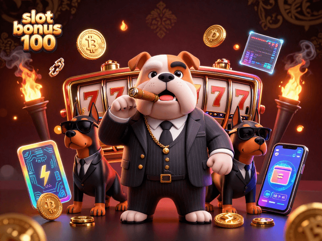 Experience the excitement of slot bonus 100 with a dynamic casino scene featuring vivid characters and game elements.