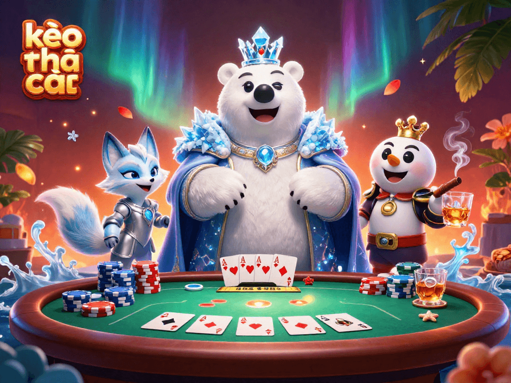 Engage with kèo nhà cái at a dynamic poker scene featuring vibrant characters and casino elements.