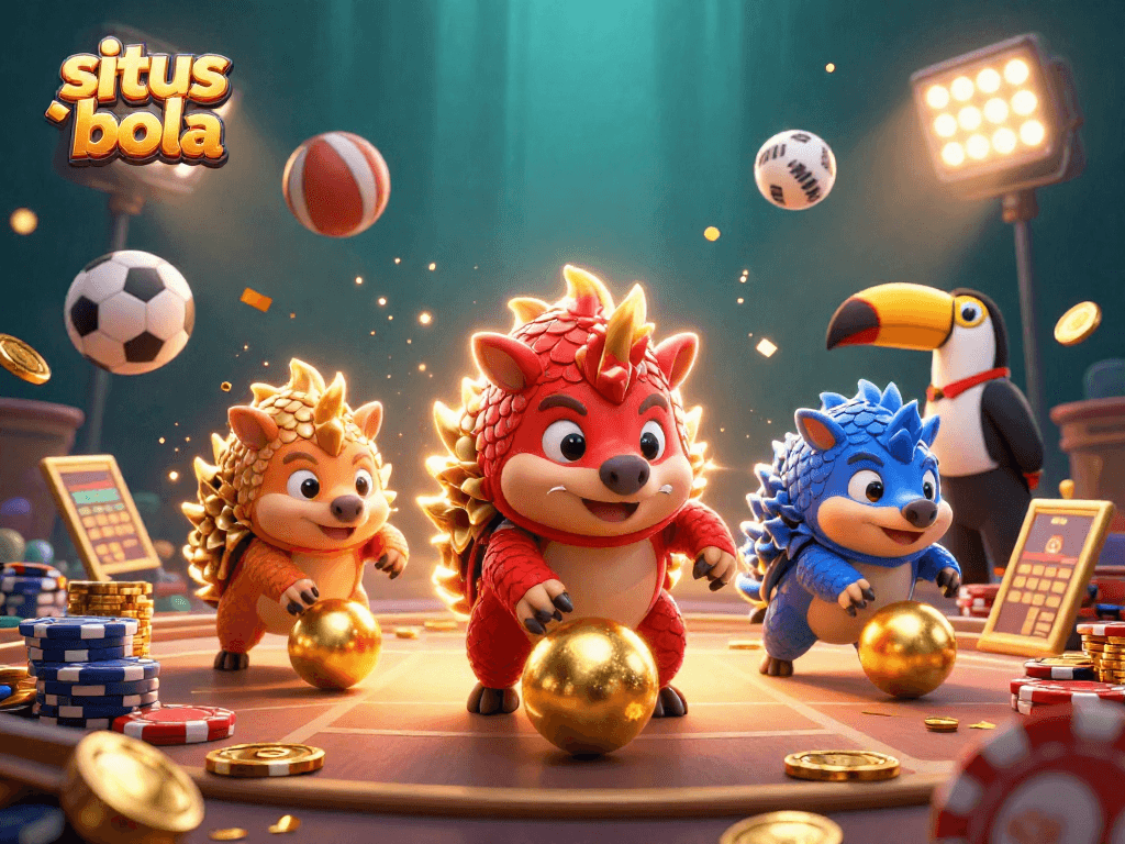 Engage with situs judi bola as pangolins roll through poker chips, showcasing sports betting excitement.