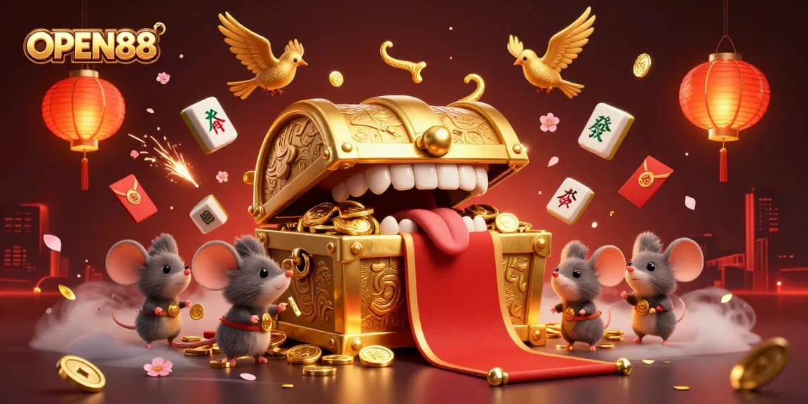 Win exciting rewards at OPEN88 with a vibrant illustration depicting adventure and treasures!