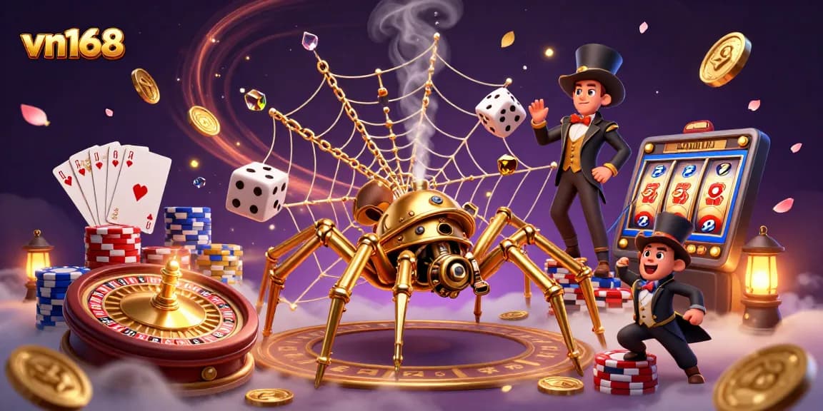 Engage in thrilling gameplay at vn168, featuring a dynamic steampunk casino scene.