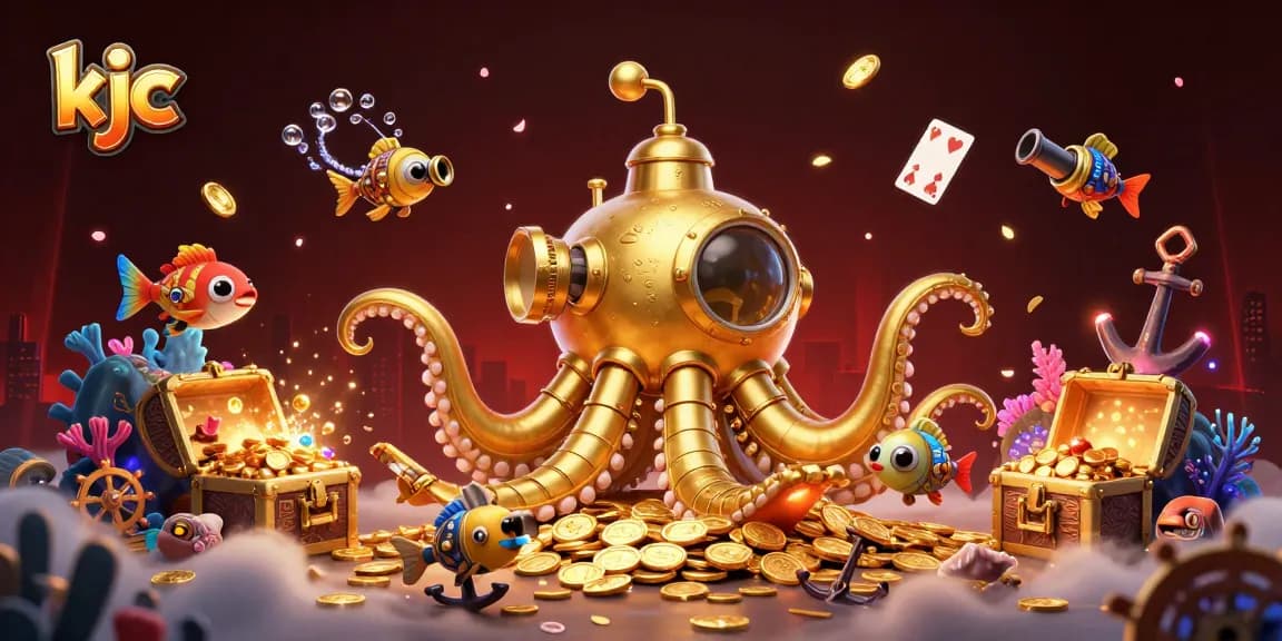 Win big at kjc with a dynamic underwater scene featuring a golden kraken and treasure chests.