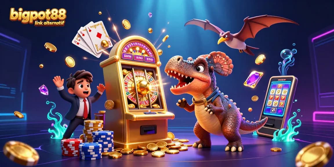 Experience excitement with bigpot88 link alternatif, featuring a pachycephalosaurus and dazzling jackpots.