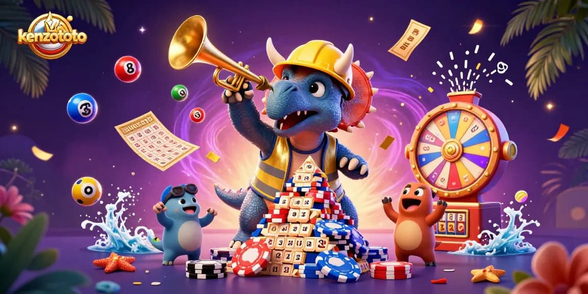 Experience the excitement of kenzototo with dynamic lottery and casino elements in this vibrant illustration.
