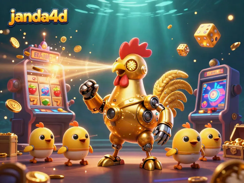 Nikmati permainan slot online di janda4d dengan ilustrasi 3D yang menakjubkan, menampilkan mesin slot berlimpah koin dan simbol keberuntungan.