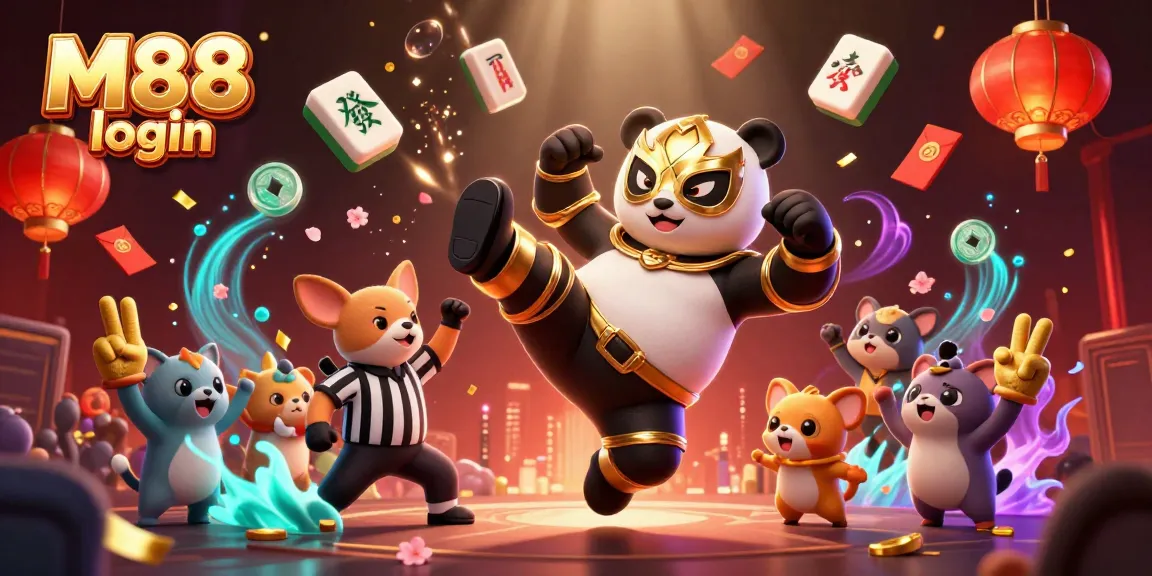 M88 login untuk menikmati pertarungan seru dengan panda pegulat dan suasana kasino yang meriah