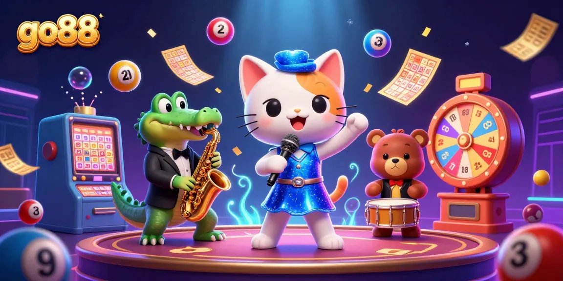 Engage in thrilling gameplay with go88's entertaining 3D casino illustration featuring dynamic characters and vibrant elements.