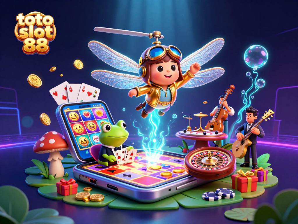 Experience thrilling gameplay with toto slot 88 in a vibrant 3D casino illustration featuring exciting characters and dynamic gaming elements.