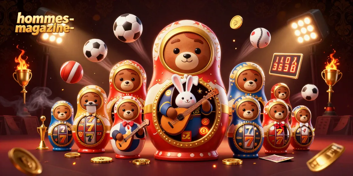 Experience vibrant casino action with hommes-magazine's colorful 3D scene featuring dealer bears and dynamic sports elements.