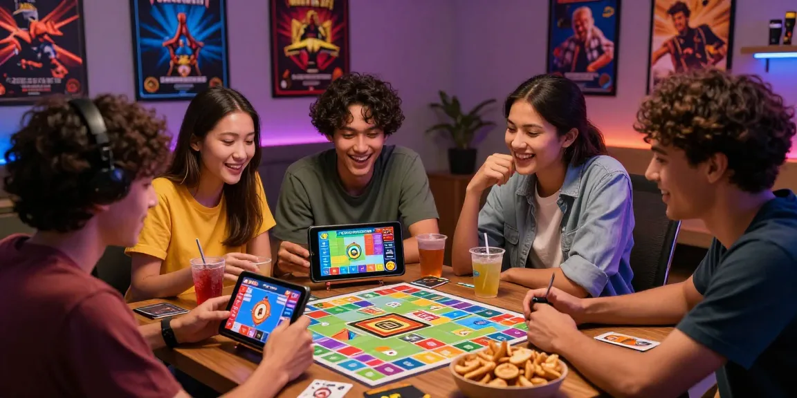 Exciting scene of friends playing Card Rummy together, showcasing the app link on a mobile device.