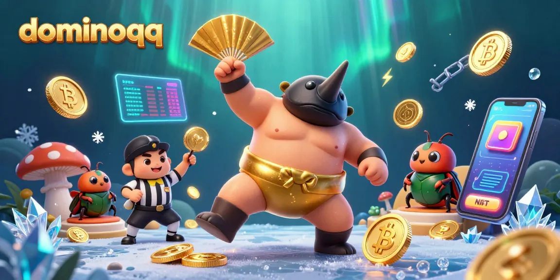 Engage in dominoqq with a lively scene featuring a sumo champion stomp sending coins flying.