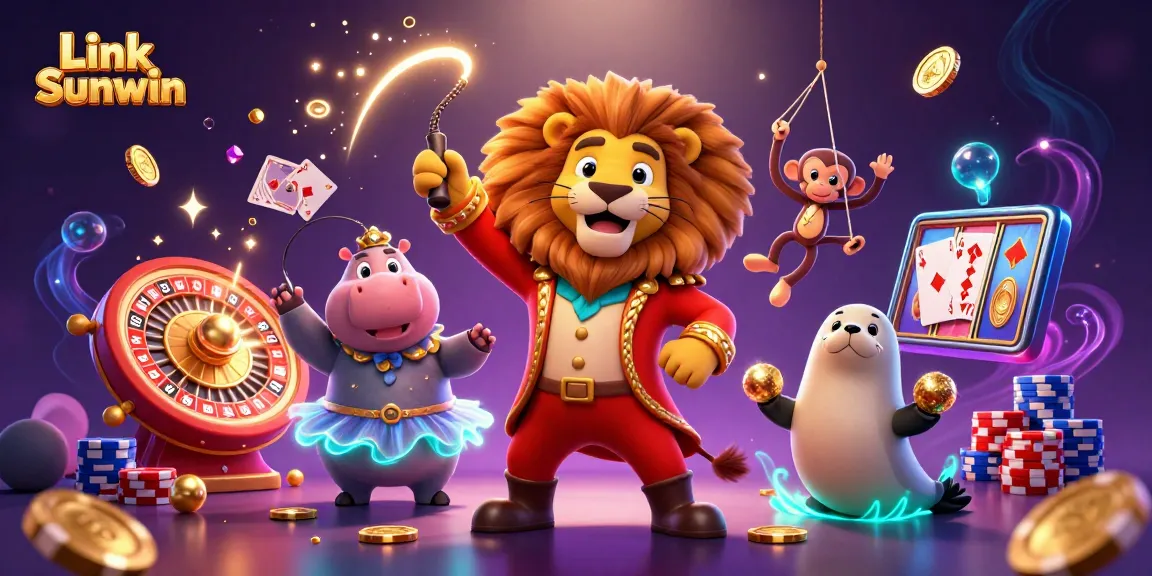 Experience excitement with Link Sunwin in a vibrant 3D gambling scene filled with colorful casino elements.