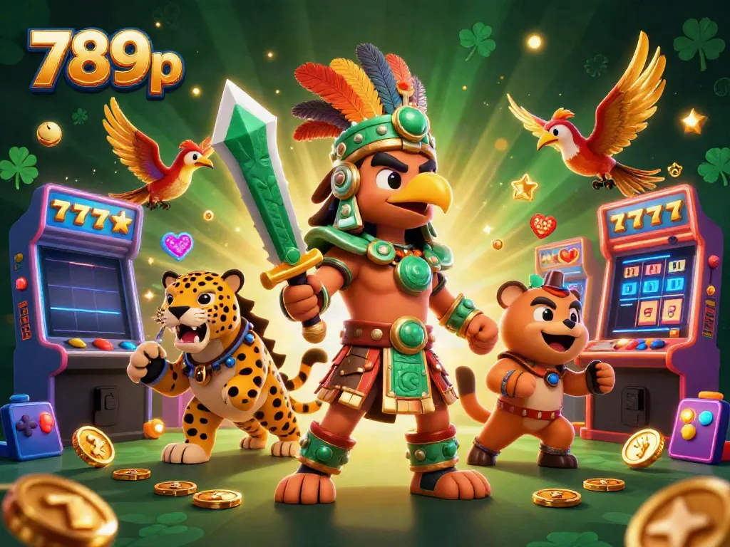 Experience thrilling jackpot moments with 789p as Aztec warriors celebrate in a vibrant casino.