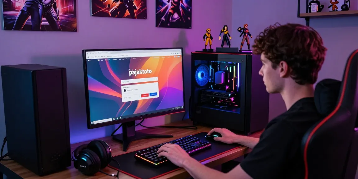 Engaging pajaktoto login setup in a vibrant gaming room showing user-friendly interface with RGB lighting.