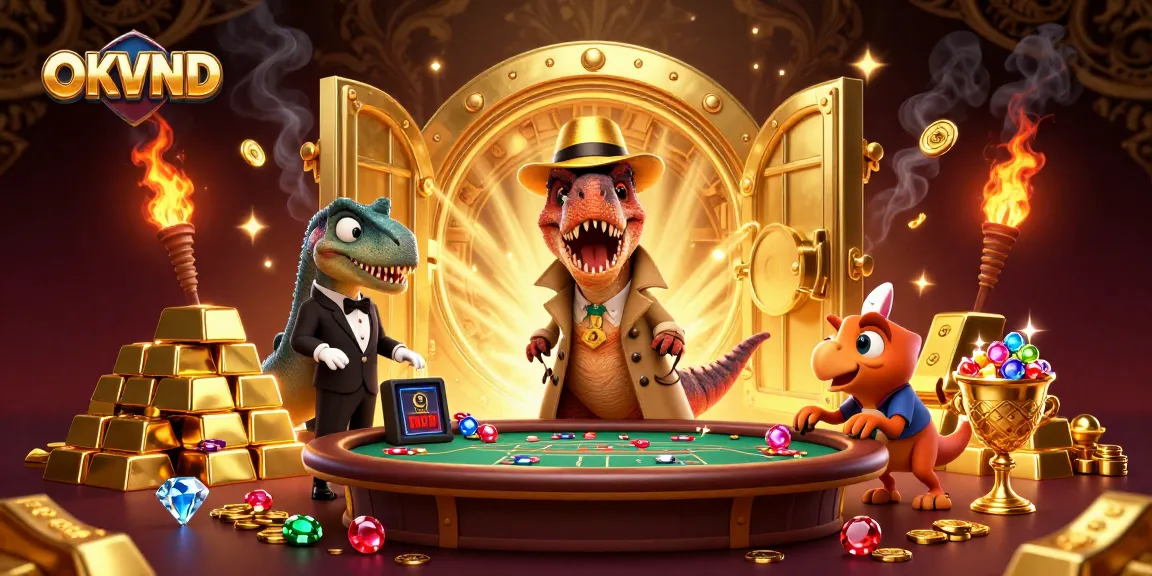 Experience exciting blackjack action with OKVND depicted in a vibrant 3D casino illustration.