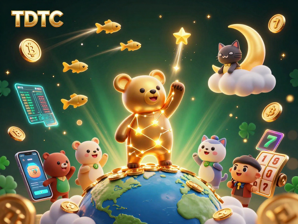 Engage with the thrilling TDTC casino scene featuring a constellation bear, crypto elements, and vibrant visuals.