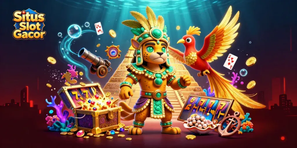 Situs Slot Gacor menunjukkan jaguar Mesoamerika dan burung quetzal dengan elemen slot yang kaya.