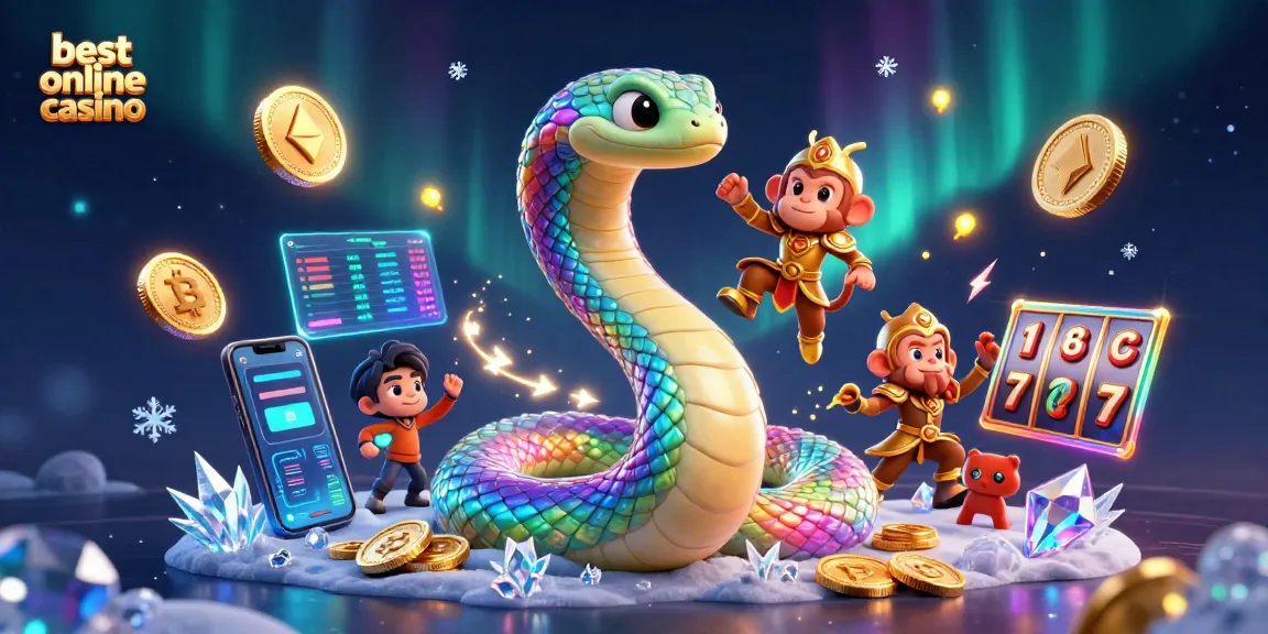 Engage in the best online casino experience with a joyful monkey and a vibrant serpent.