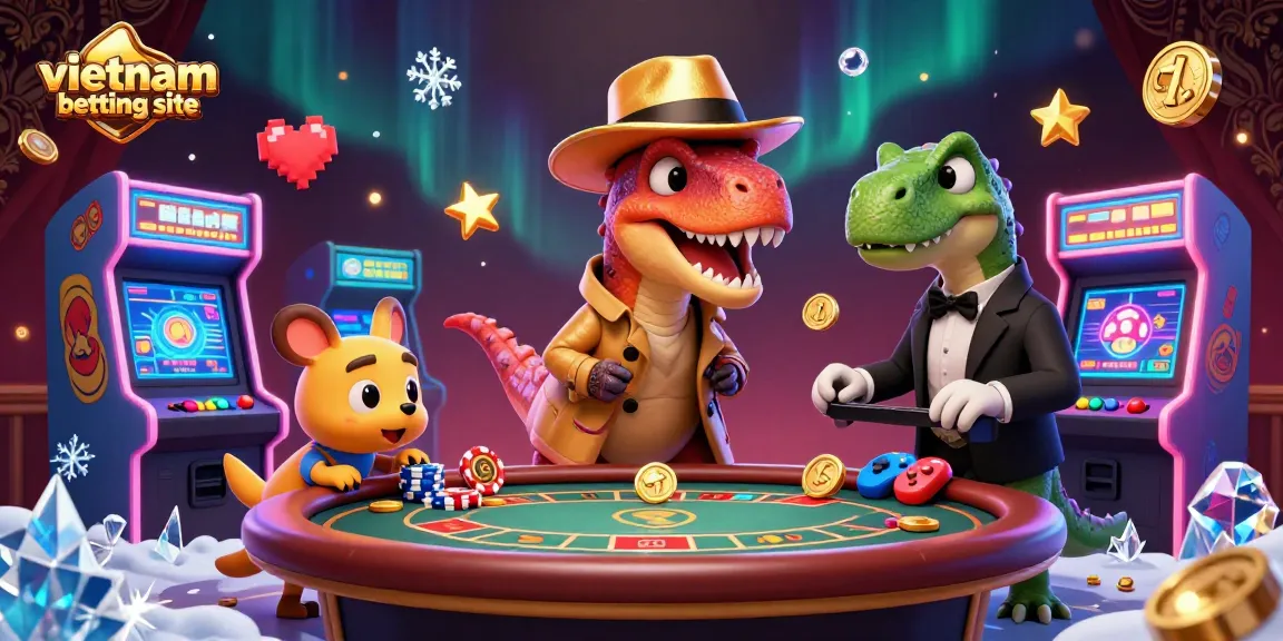 Bets are placed at a vibrant vietnam betting site casino with animated 3D characters at a blackjack table.
