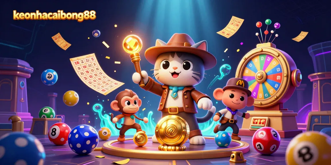 Engage with keonhacaibong88 as the archaeologist cat uncovers golden treasures surrounded by vibrant casino elements.