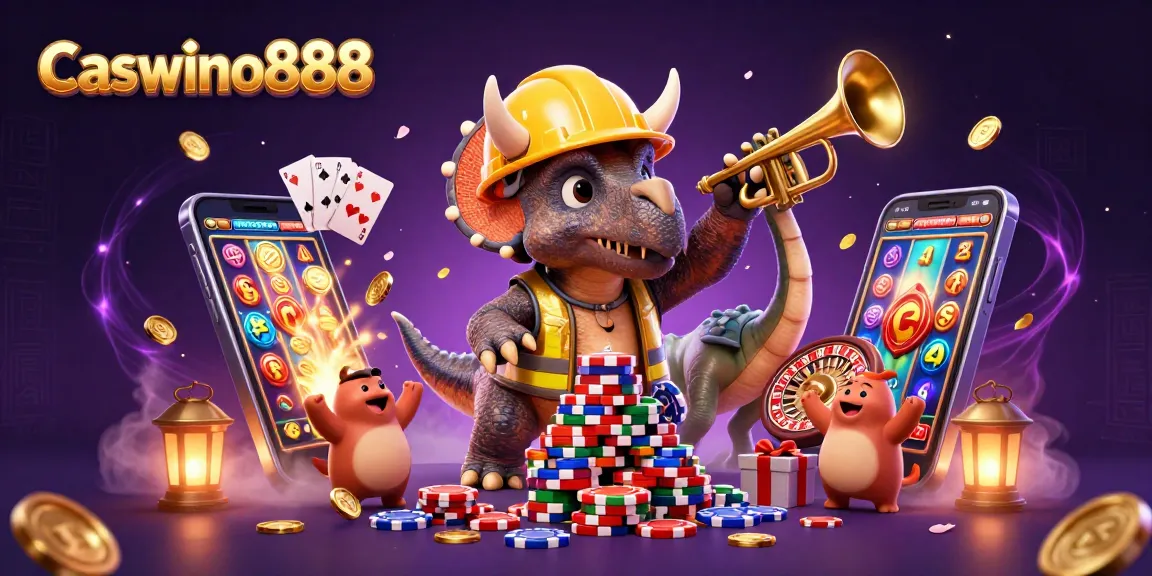 Experience Caswino888 with vibrant casino characters celebrating big wins amidst dynamic gaming elements.