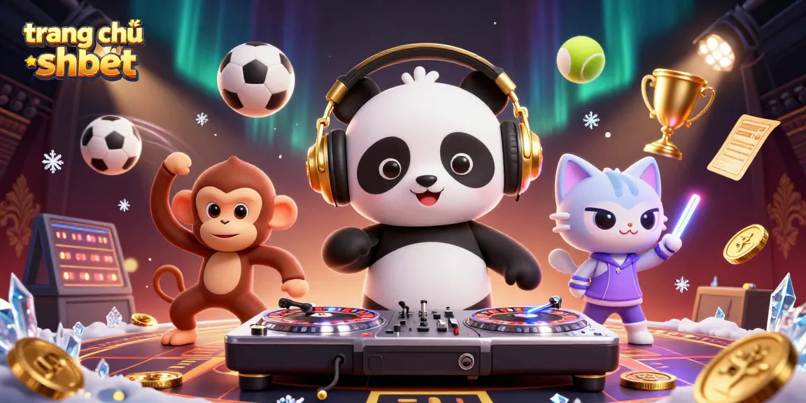 Engage with the vibrant scene at trang chủ shbet featuring a DJ panda and dynamic gambling elements.