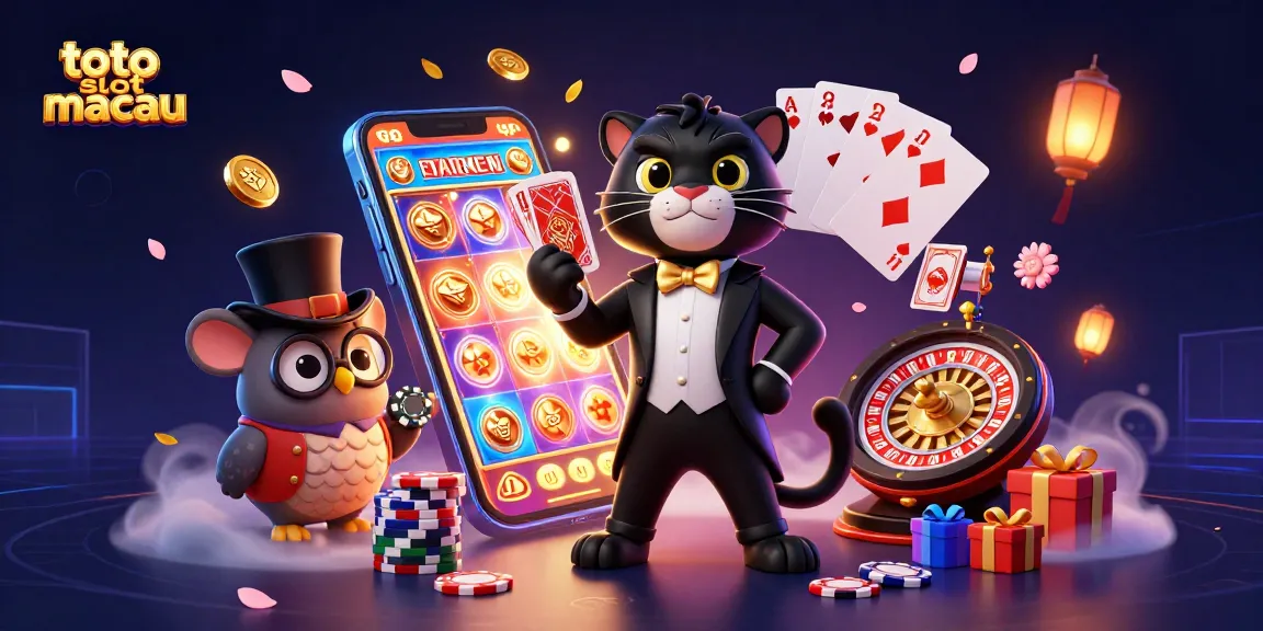 Play thrilling toto slot macau with our vibrant 3D illustration featuring cards and chips.