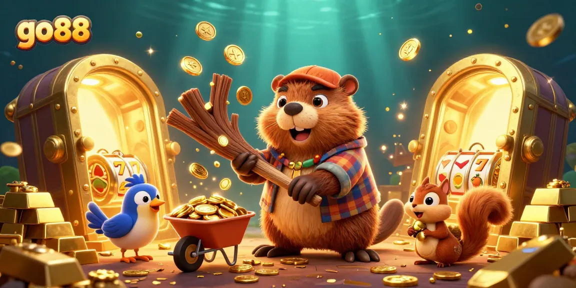 Collect golden coins with the go 88 beaver in this vibrant online casino adventure.