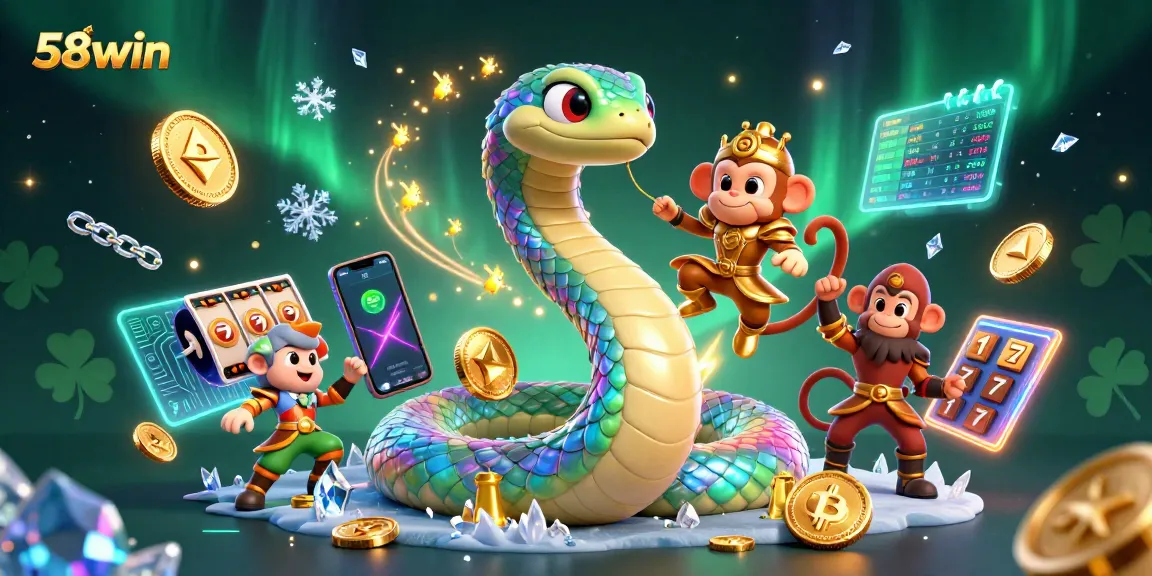 Experience vibrant 58win gaming action with colorful slot reels and crypto elements in this captivating scene.
