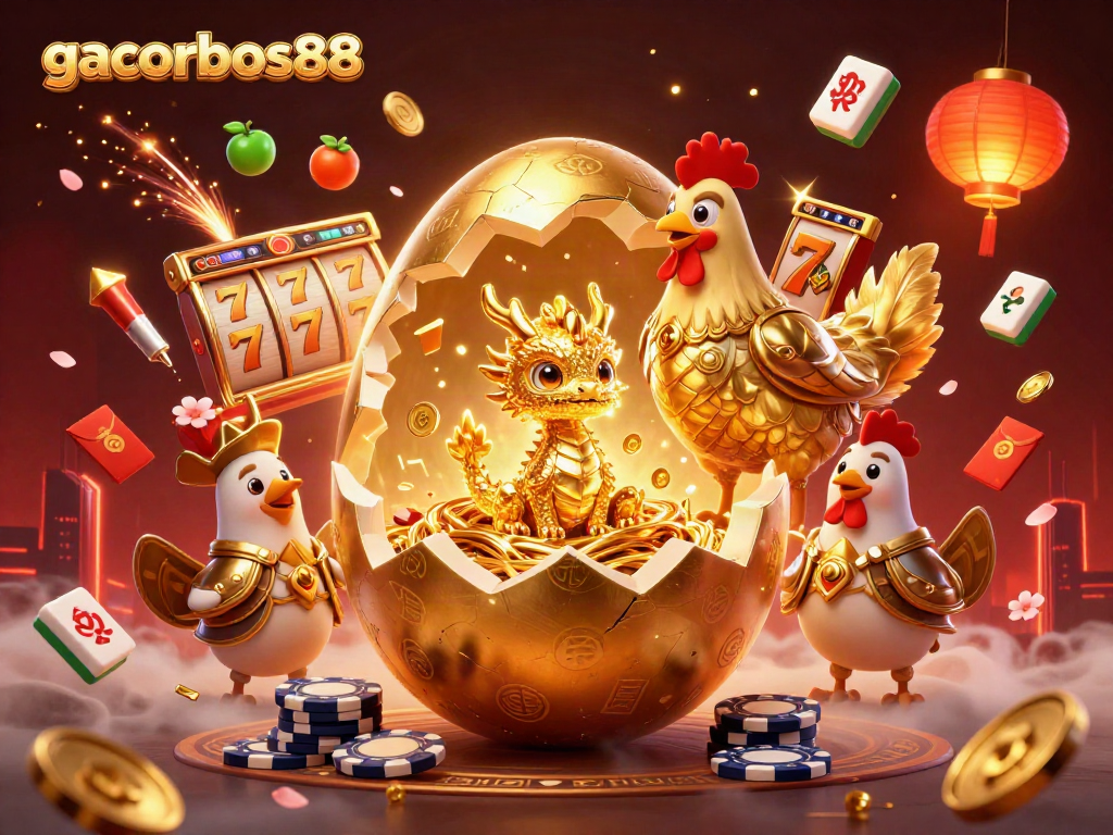 Engaging animation showcasing gacorbos88 with a golden dragon, slot reels, and vibrant casino elements.