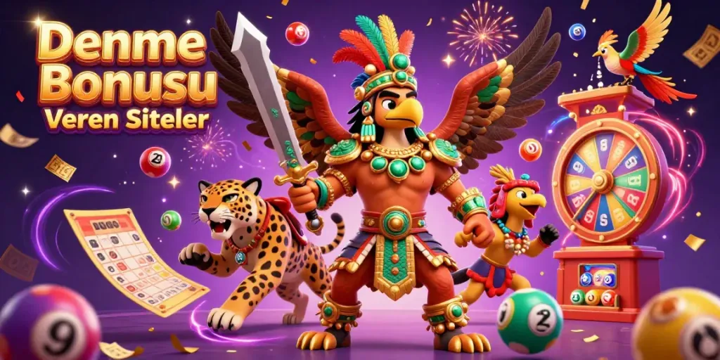 Experience Deneme Bonusu Veren Siteler with a dynamic Aztec warrior scene filled with lottery excitement.