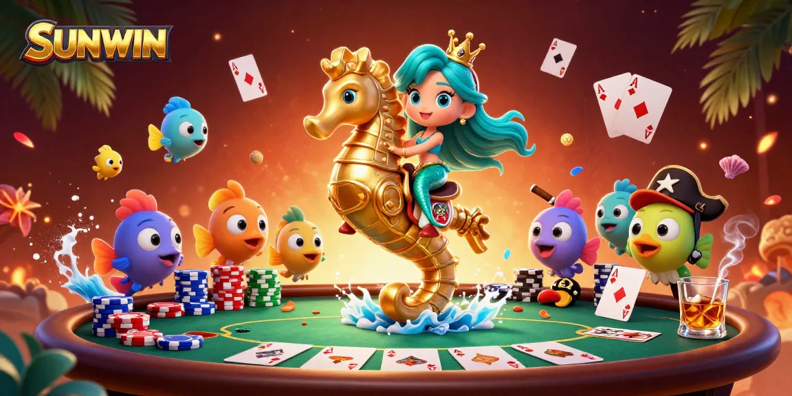 SUNWIN offers exciting poker experiences with a vibrant mermaid theme, showcasing a dynamic casino scene.