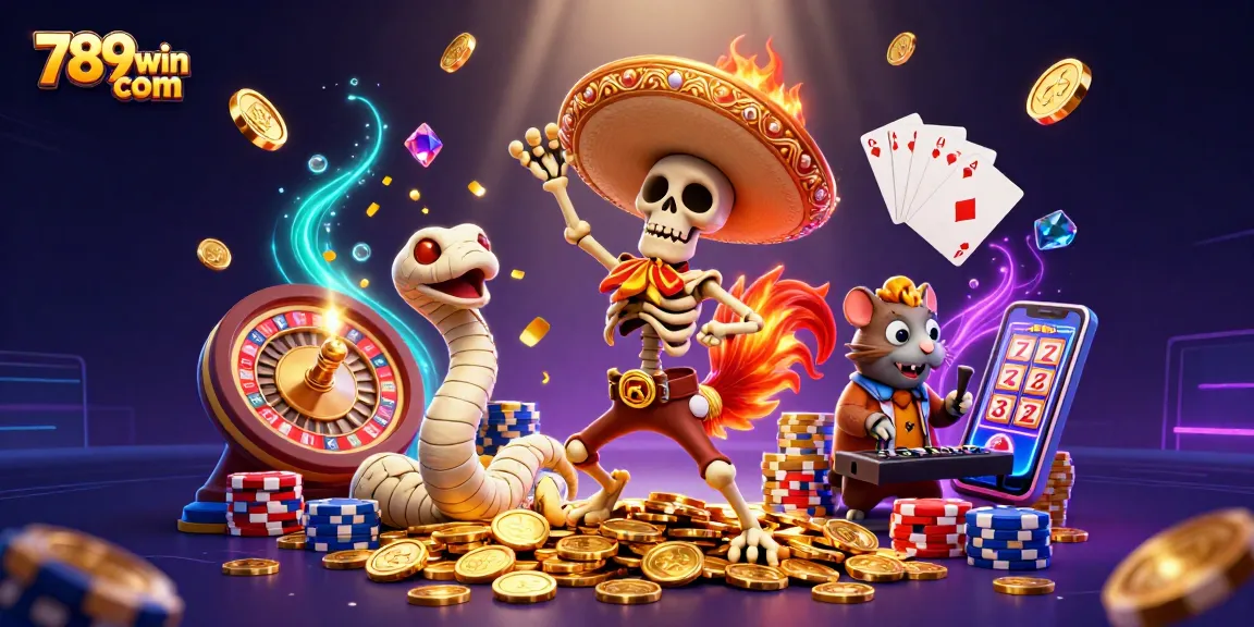Experience the thrill of 789win com with vibrant casino characters celebrating wins, surrounded by games and gold.