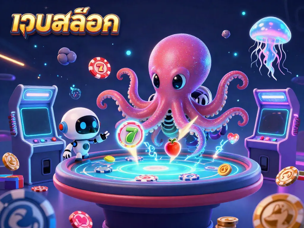 เล่นเกมสล็อตออนไลน์เว็บสล็อดกับหมึกอวกาศและเพื่อนหุ่นยนต์ในบรรยากาศคาสิโนระยิบระยับ