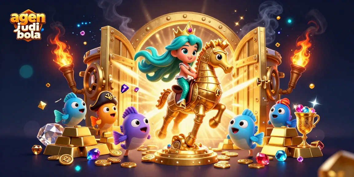 Experience thrilling betting with agen judi bola in a vibrant, underwater fantasy scene filled with treasure.
