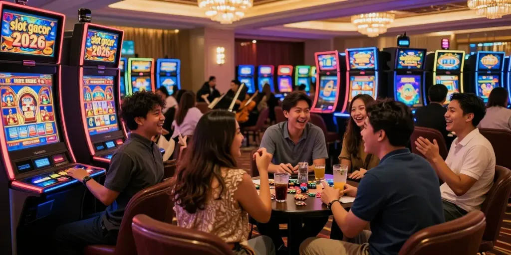 Exciting group enjoying slot gacor 2026 at a vibrant casino.